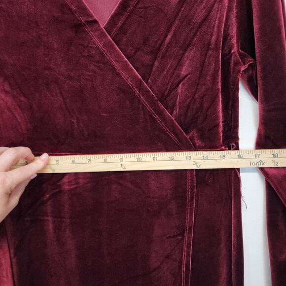 Velvet Faux Wrap Maxi Dress Size L Berry Red Dark Romantic Fairy Medieval Goth - Picture 10 of 15